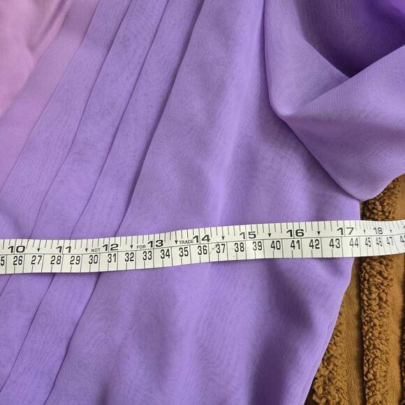 Dessy Creations Vintage 70s Purple Sheer Chiffon Pleated Puff Sleeve Gown 10 - Picture 10 of 12